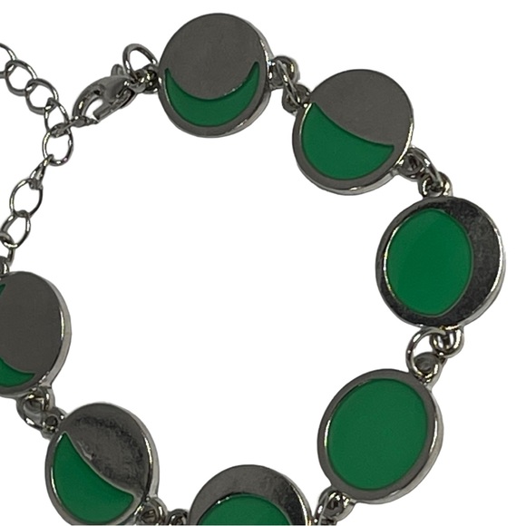 Silver metal bracelet with moon phases in green stone NEW - Picture 2 of 4